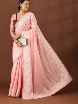 Taashi - Peach Blossom Shimmer Peach Saree