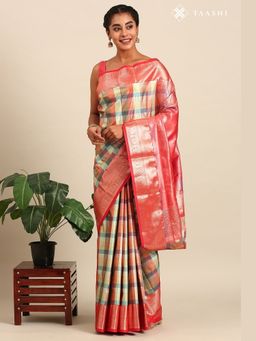 Taashi - Maroon Lattice Gilt Maroon Saree