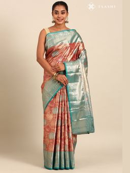 Taashi - Coral Meadow Heritage Coral Saree