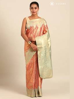 Taashi - Blush Orange Silk Korvai Tissue Kanjivaram Weave Saree
