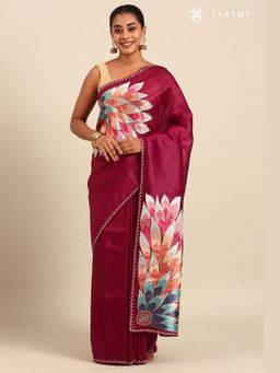 Taashi - Royal Plum Peacock Multi-Color Saree