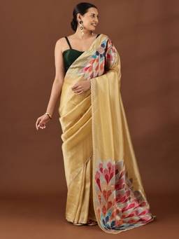 Taashi - Dusty Multi-Color Tissue Contemporary Embroidered Multi-Color Saree