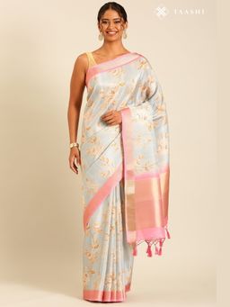 Taashi - Powder Blue Rose Meadow Multi-Color Saree