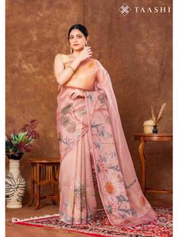 Taashi - Dusty Blush Multi-Color Tissue Contemporary Printed Saree