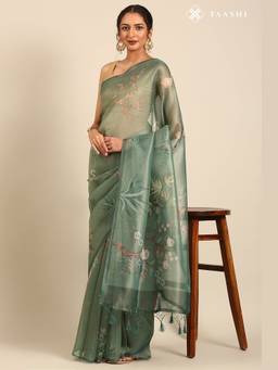 Taashi - Mint Multi-Color Tissue Contemporary Printed Saree