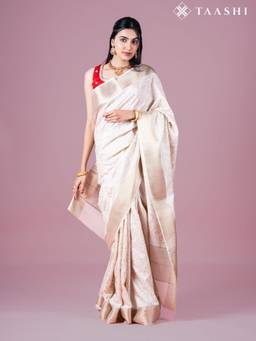 Taashi - White Tussar Floral Sequins Embroidered Saree
