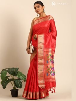 Taashi - The Avian Silhouette Red Saree