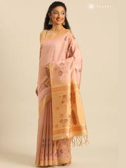 Taashi - Pastel Blush Pink Tussar Contemporary Woven Saree