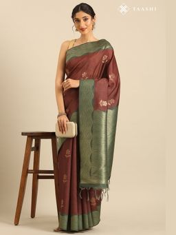 Taashi - Etched Inflorescence Brown Saree