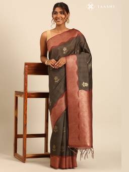 Taashi - Brown Tussar Contemporary Woven Saree