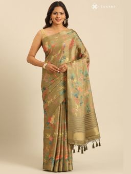 Taashi - Upturned Tendrils Beige Saree