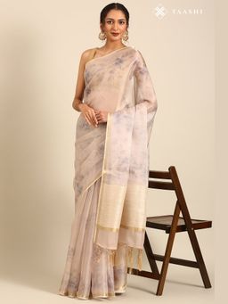 Taashi - Alabaster Lilac Glaze White Saree