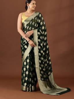 Taashi - The Emerald Brocade Chiffon Green Saree