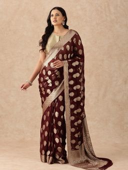 Taashi - The Maroon Brocade Chiffon Maroon Saree