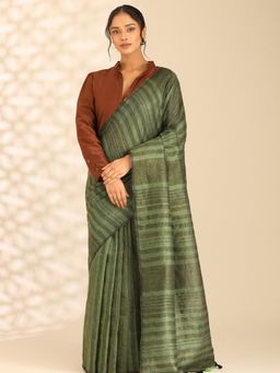 Taashi - The Raw Olivine Green Saree