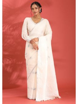 Taashi - The Fennel Halo White Saree