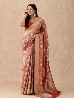 Taashi - Gilded Terracotta Brocade Multi-Color Saree