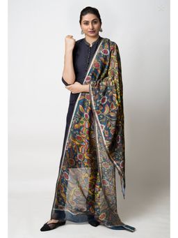 Unnati Silks - Yellow Pure Pen Kalamkari Hand Painted Chanderi Cotton Silk Sico Dupatta