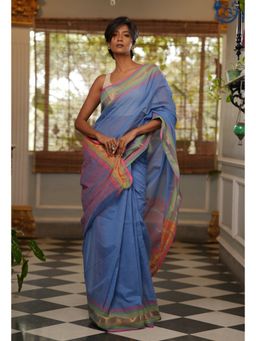Unnati Silks - Blue Pure Mangalgiri Cotton Saree with Unstitched Blouse