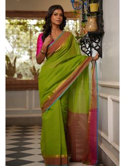 Unnati Silks - Green Pure Handloom Mangalgiri Cotton Saree with Unstitched Blouse