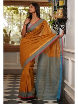 Unnati Silks - Brown Pure Handloom Mangalgiri Cotton Saree with Unstitched Blouse