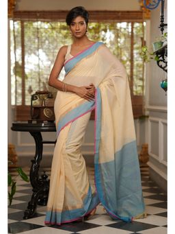 Unnati Silks - Cream Pure Handloom Mangalgiri Cotton Saree with Unstitched Blouse