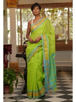 Unnati Silks - Light Green Pure Handloom Mangalgiri Cotton Saree with Unstitched Blouse