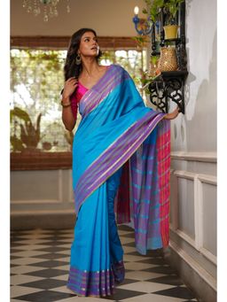 Unnati Silks - Blue Pure Handloom Mangalgiri Cotton Saree with Unstitched Blouse