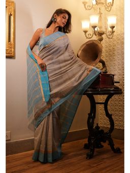 Unnati Silks - Grey Pure Handloom Mangalgiri Cotton Saree with Unstitched Blouse