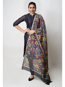 Unnati Silks - Peacock Blue Pure Pen Kalamkari Hand Painted Chanderi Cotton Silk Sico Dupatta