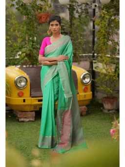 Unnati Silks - Green Pure Handloom Mangalgiri Cotton Saree with Unstitched Blouse