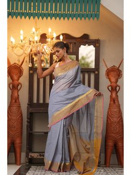 Unnati Silks - Grey Pure Handloom Mangalgiri Cotton Saree with Unstitched Blouse