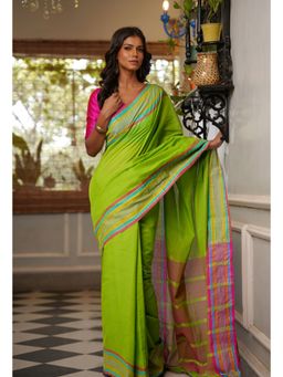 Unnati Silks - Green Pure Handloom Mangalgiri Cotton Saree with Unstitched Blouse