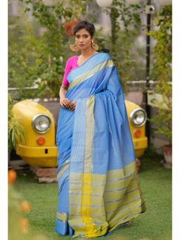 Unnati Silks - Blue Pure Handloom Mangalgiri Cotton Saree with Unstitched Blouse