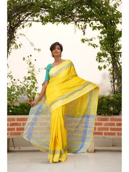 Unnati Silks - Yellow Pure Handloom Mangalgiri Cotton Saree with Unstitched Blouse