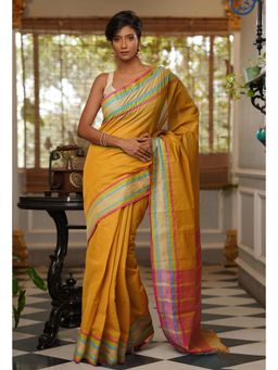 Unnati Silks - Mustard Pure Handloom Mangalgiri Cotton Saree with Unstitched Blouse