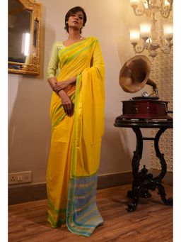 Unnati Silks - Yellow Pure Handloom Mangalgiri Cotton Saree with Unstitched Blouse