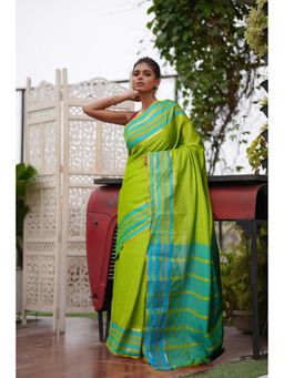 Unnati Silks - Green Pure Handloom Mangalgiri Cotton Saree with Unstitched Blouse