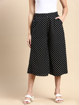 De Moza - Black Women's Casual Polka Dots Culottes