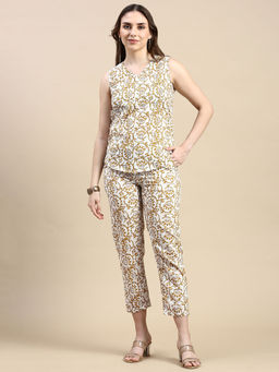 De Moza - White Women's Printed Casual Pant