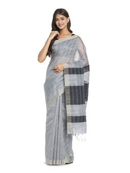 Fabindia - Grey Hand Woven Cotton Silk Saree