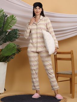 Sweet Dreams - Women Stripes Shirt With Pyjama Beige