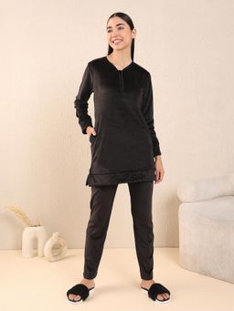 Sweet Dreams - Women Solid Kurti With Pyjama Black