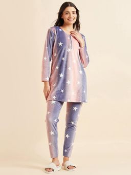 Sweet Dreams - Women Printed Kurti With Pyjama Blue