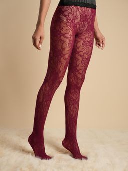 Theater - Women Elizabeth Maroon Lace Stockings