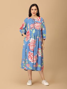 The Mom Store - Bloom Me Blue Maternity And Nursing Dress