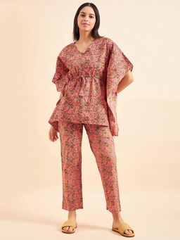 Sweet Dreams - Women Printed Kaftan With Pyjama Orange