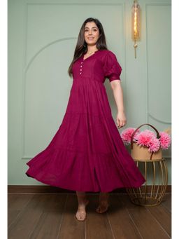 Putchi - Cotton Notched V-Neck Elbow Sleeves Curved Burgundy Bliss Feeding Dress - Wine Red