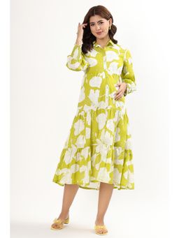 Putchi - Cotton Full-Length Sleeves Flared Citrus Bloom Feeding Dress - Spring Green