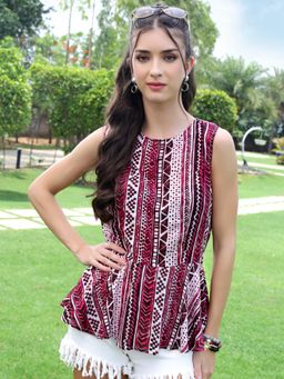 Sera - Viscose Striper Printed Peplum Top